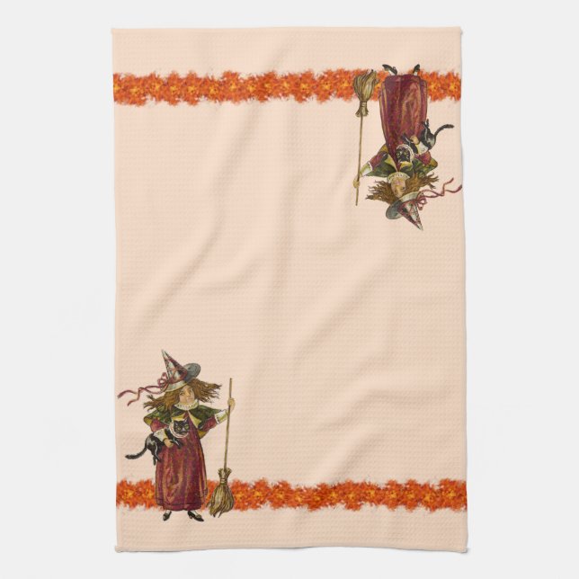 Vintage Halloween Bruja con toallas para gato (Vertical)