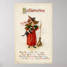 Vintage Halloween bruja gato fiesta decoración pos