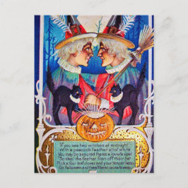 Vintage Halloween bruja gatos negros postal
