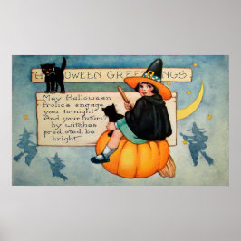 Vintage Halloween bruja negro gato decoración post