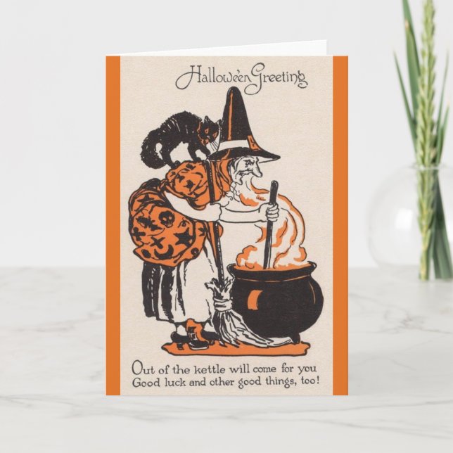 Vintage Halloween Buena Suerte Brew Tarjeta de Sal (Anverso)