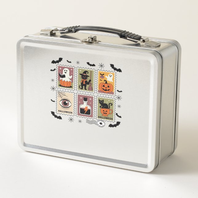 Vintage Halloween Cat Postage Stamp Collection T-s (Anverso)