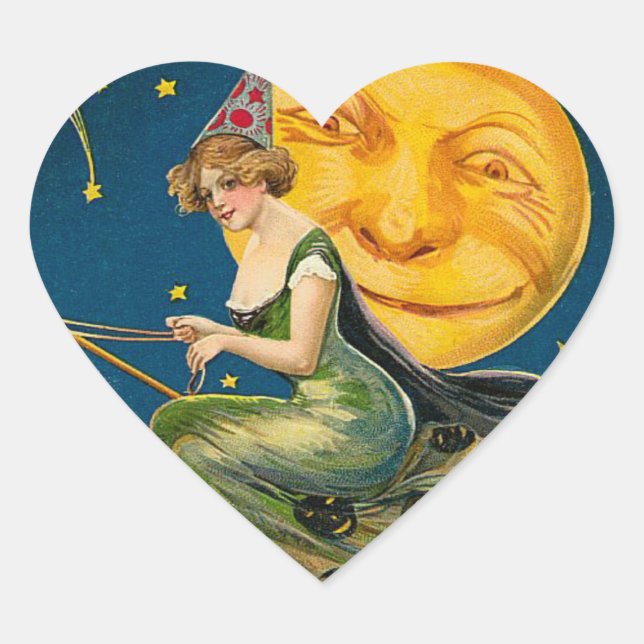 Vintage Halloween Flying Witch Pegatinas (Anverso)