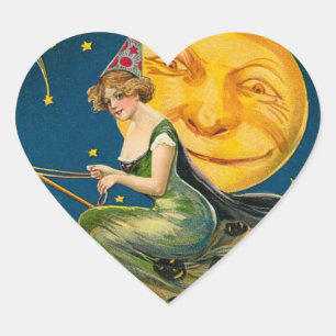 Vintage Halloween Flying Witch Pegatinas