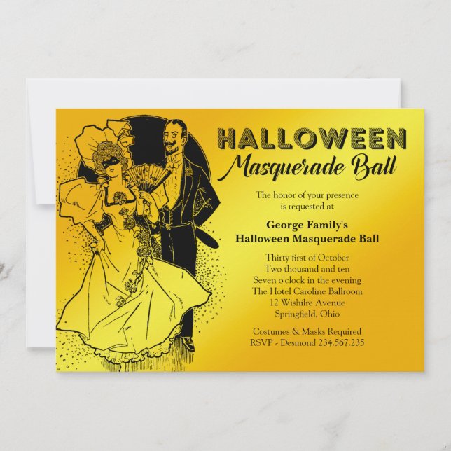 Vintage Halloween Masquerade Ball Party Invitación (Anverso)