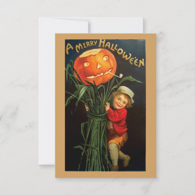 Vintage Halloween Niño sosteniendo el espantapájar (Anverso)