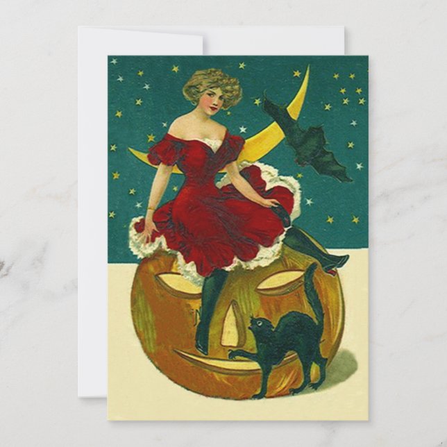 Vintage Halloween Party Invitaciones Mask JOL Gal (Anverso)