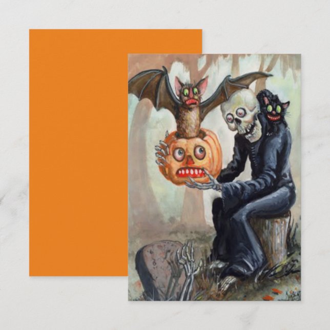 Vintage Halloween Pumpkin Graveyard Spookone Fun (Anverso / Reverso)