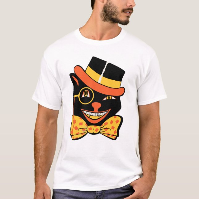 Vintage Halloween que guiña la camisa del gato (Anverso)