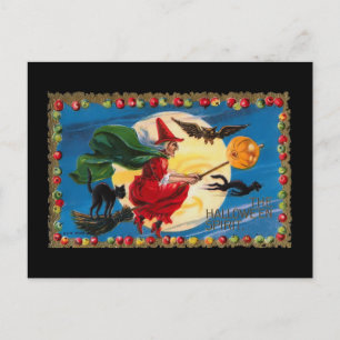 Vintage Halloween Spirit Witch Invitación Postcard