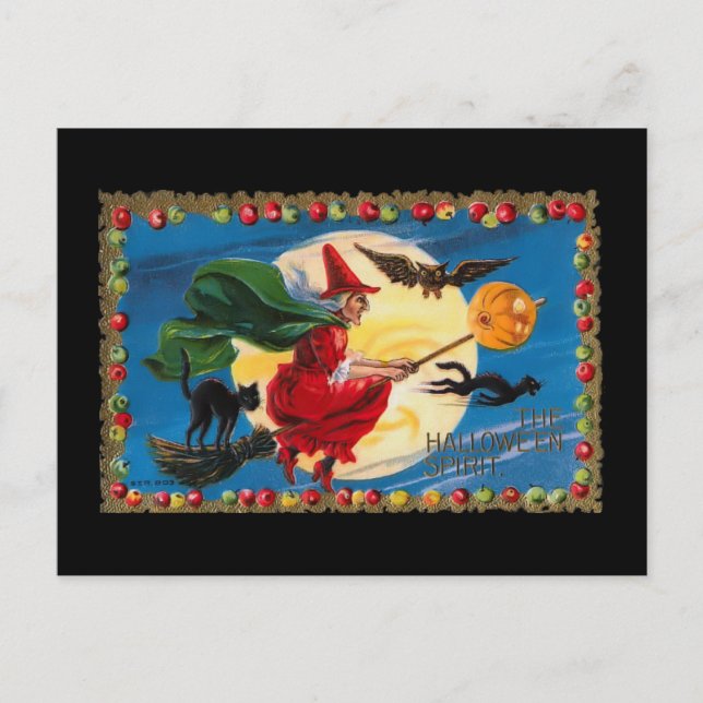Vintage Halloween Spirit Witch Invitación Postcard (Anverso)