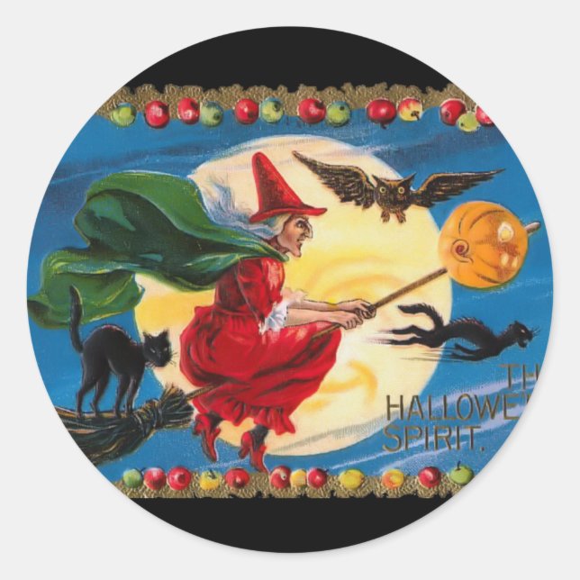 Vintage Halloween Spirit Witch Pegatina (Anverso)