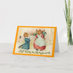 Vintage Halloween Tarjeta Pareja Jack o'Lantern
