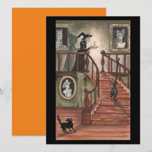 Vintage Halloween Witch con gatos negros