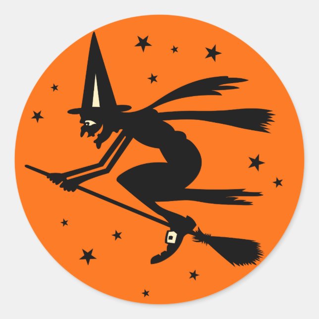 Vintage Halloween Witch Pegatina (Anverso)