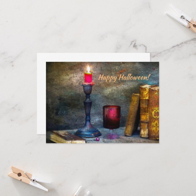 Vintage Happy Halloween Velas Rojas y Viejos Libro (Anverso/Reverso In Situ)