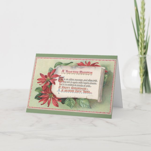 Vintage Happy Navidades Yuletide Tarjeta de Saludo (Anverso)