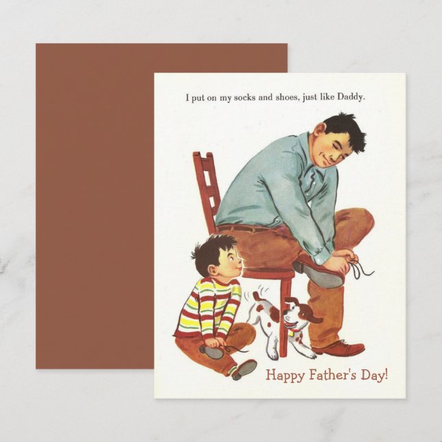 Vintage Happy Padre's Day Dad Child Tying Shoes (Anverso / Reverso)