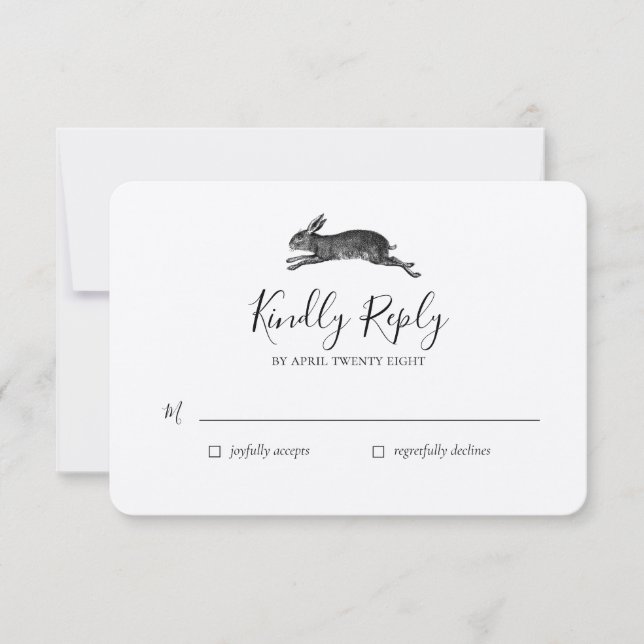 Vintage Hare Rabbit Wedding Tarjeta RSVP (Anverso)