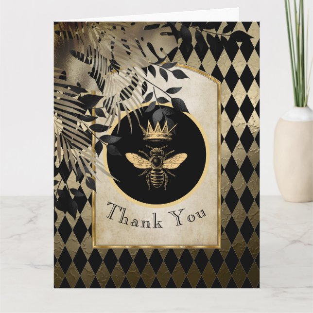 Vintage Harlequin Queen Bee Tarjeta de agradecimie (Anverso)