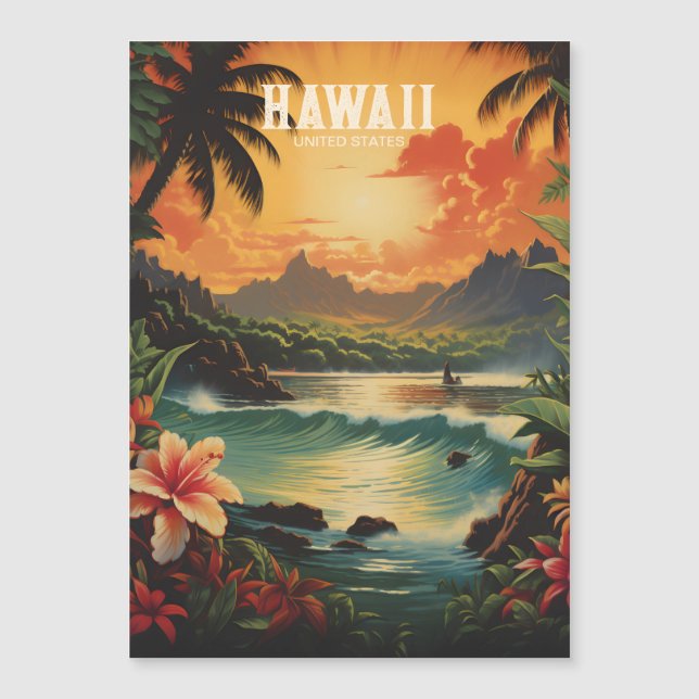 Vintage Hawaii Tropical Beach Travel Ilustracion (Anverso)