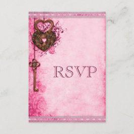 Vintage Heart Lock & Key Pink Wedding RSVP