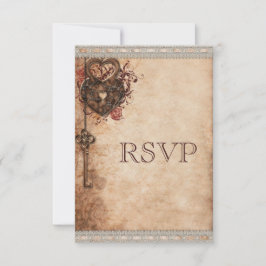 Vintage Heart Lock & Key Wedding RSVP