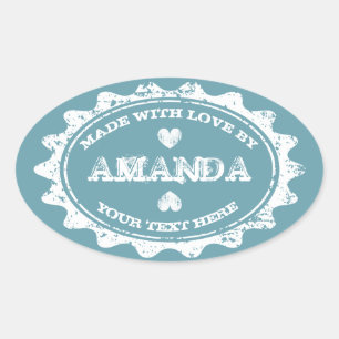 Vintage Hecho con amor DIY pegatinas verde azulado