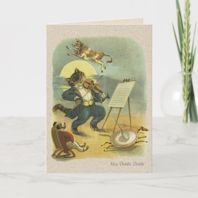 Vintage Hey Diddle Diddle Nursery Rhyme Restaurado (Anverso)