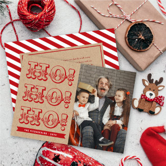 Vintage HO HO HO Fun Holiday Navidad Tarjeta fotog