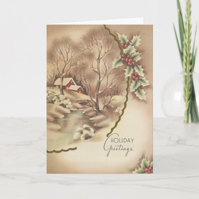 Vintage Hogar Con Tarjeta De Navidades (Anverso)