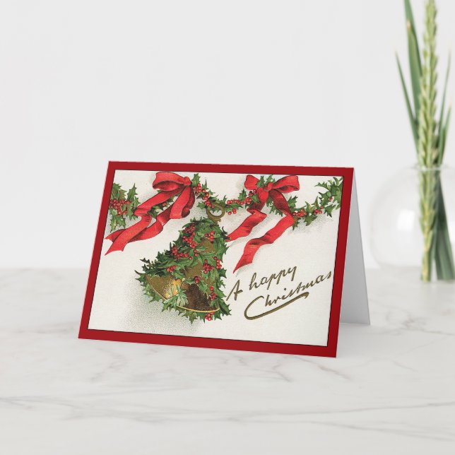 Vintage Holly Bell - Tarjeta de Navidades (Anverso)