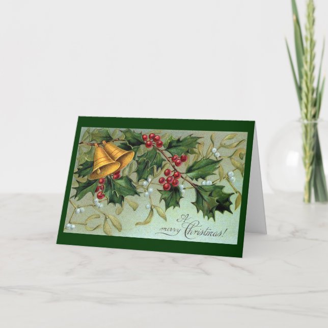 Vintage Holly Berries - Tarjeta de Navidades (Anverso)
