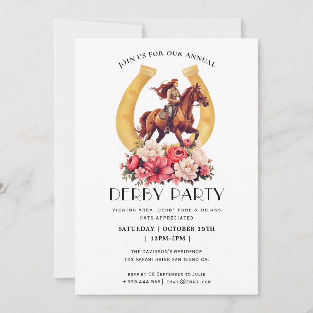 Vintage Horse Race Jockey Derby Party Invitación (Anverso)