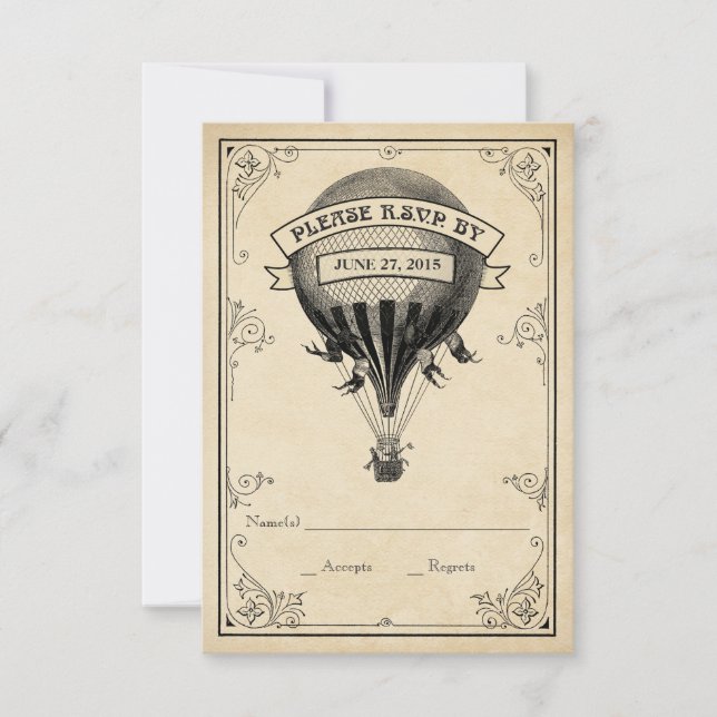 Vintage Hot Air Balloon Wedding RSVP (Anverso)