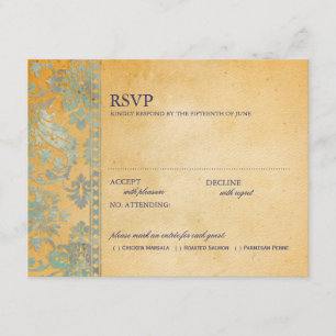 Vintage Ice Blue Damask Lace Wedding RSVP