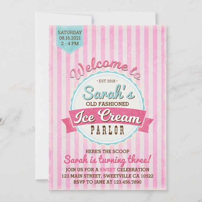 Vintage Ice Cream Parlor Birthday Invitación (Anverso)