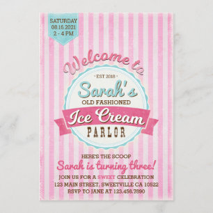Vintage Ice Cream Parlor Birthday Invitación
