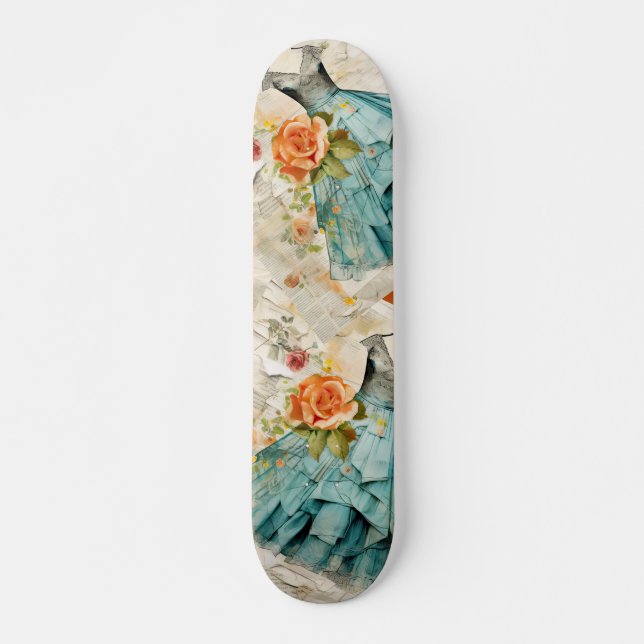 Vintage Inspire Blue Dress & Peach Rosa Skateboard (Anverso )
