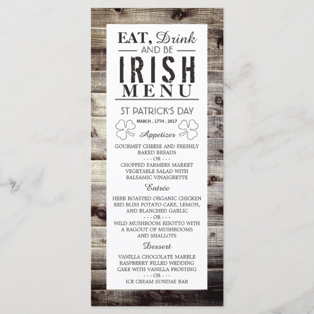 Vintage Irish Wood St Patrick's Day Menu (Anverso)