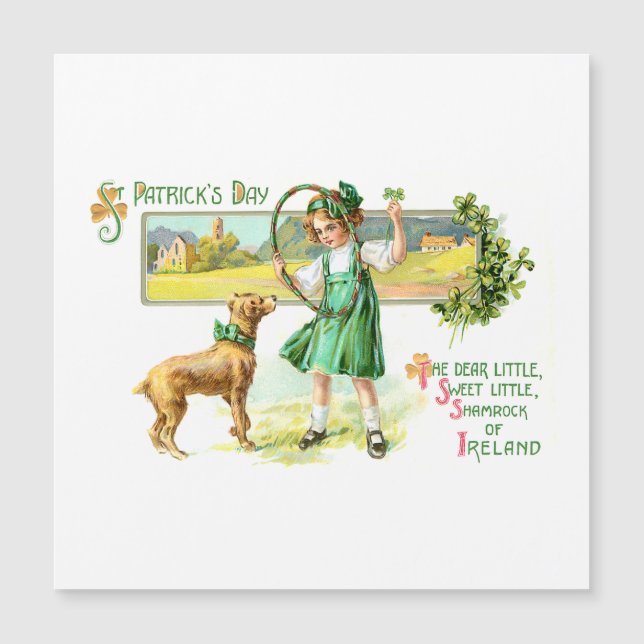 Vintage irlandés Lass, Shamrock and Dog (Anverso)