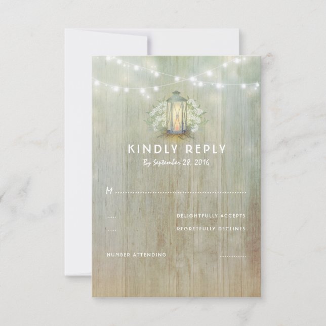 Vintage Iron Lantern White Florals Wedding RSVP (Anverso)