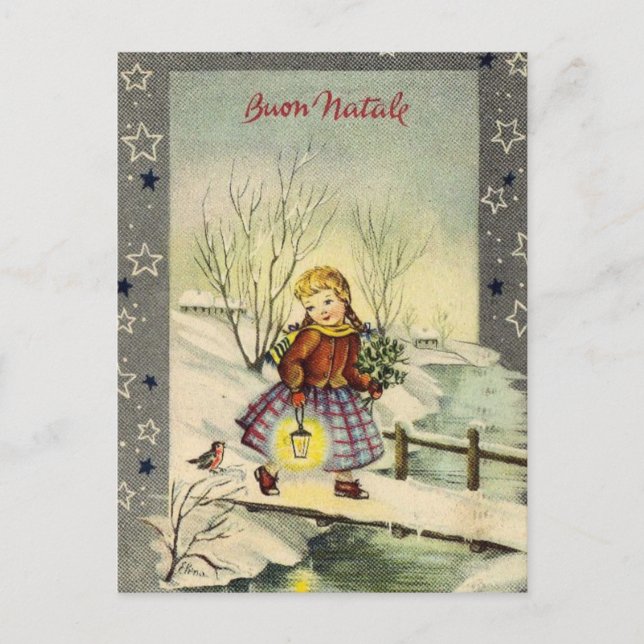 Vintage italiano Feliz Navidad Buon Natale Chica (Anverso)