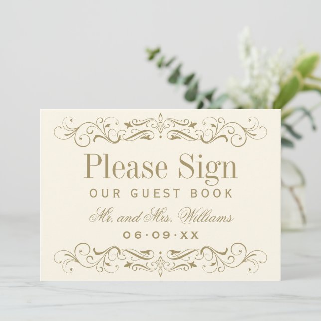 Vintage Ivory Antique Flourier Boda Invitado (Anverso de pie)