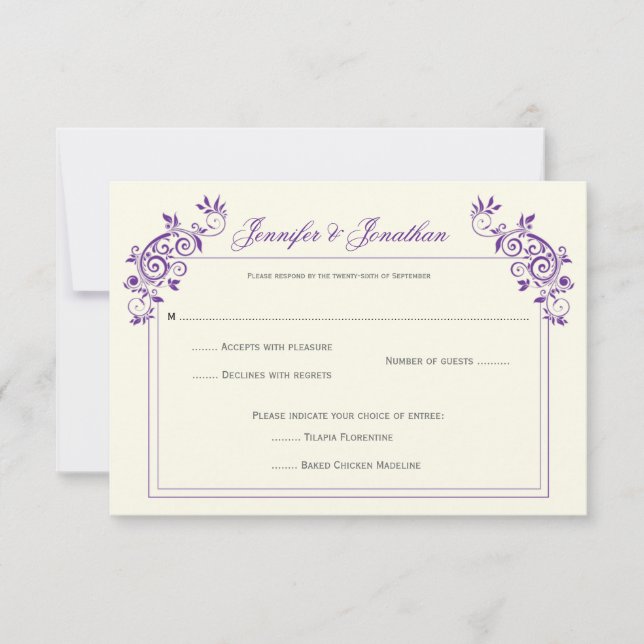 Vintage Ivory with Purple Swirls RSVP (Anverso)