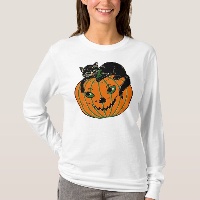 Vintage Jack O'Lantern y camisa del gato negro (Anverso)