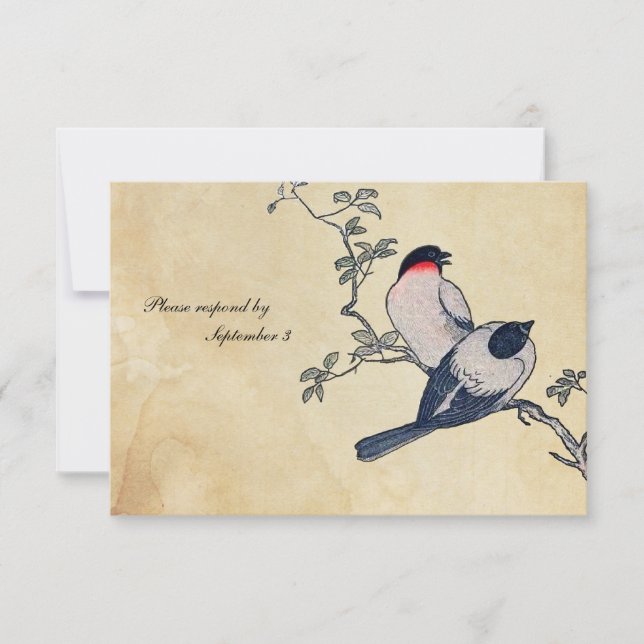 Vintage Japonés Finches Rsvp con sobres (Anverso)