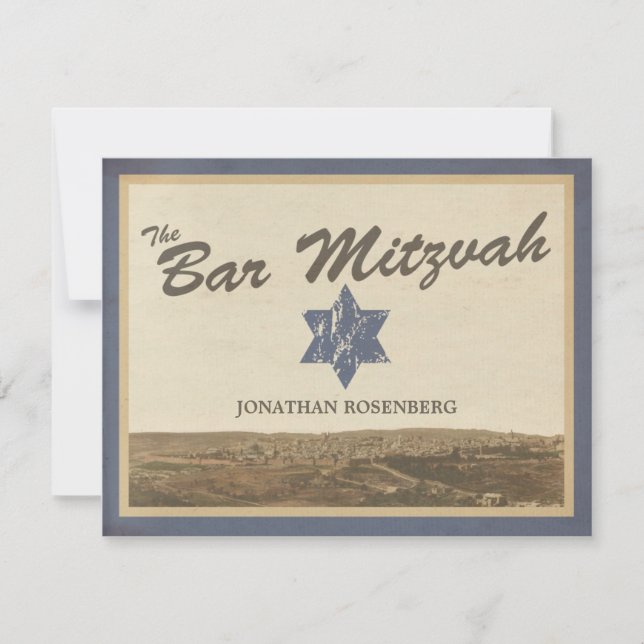 Vintage Jerusalem Bar Mitzvah RSVP Tarjeta de resp (Anverso)