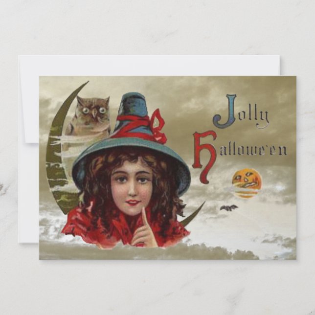 Vintage Jolly Halloween Witch Party Invitación (Anverso)