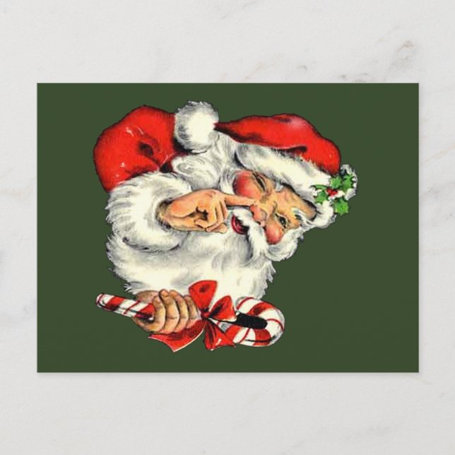 Vintage Jolly Santa con postal de Navidades (Anverso)